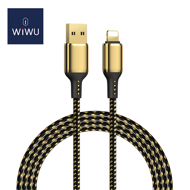 WiWU 18k Gold Plated 20w Fast Charging Cable with Nylon Braided Super Strong Data Cable for Mobile Phone Gadgets