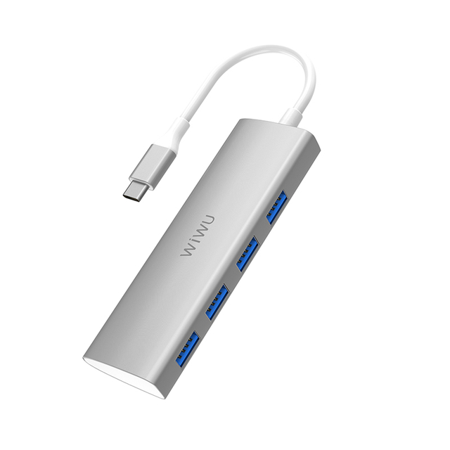 WiWU Alpha 440 Aluminum Alloy Data Transfer Usb Type C Hub with 4 Usb 3.0 Port for Mobile Devices