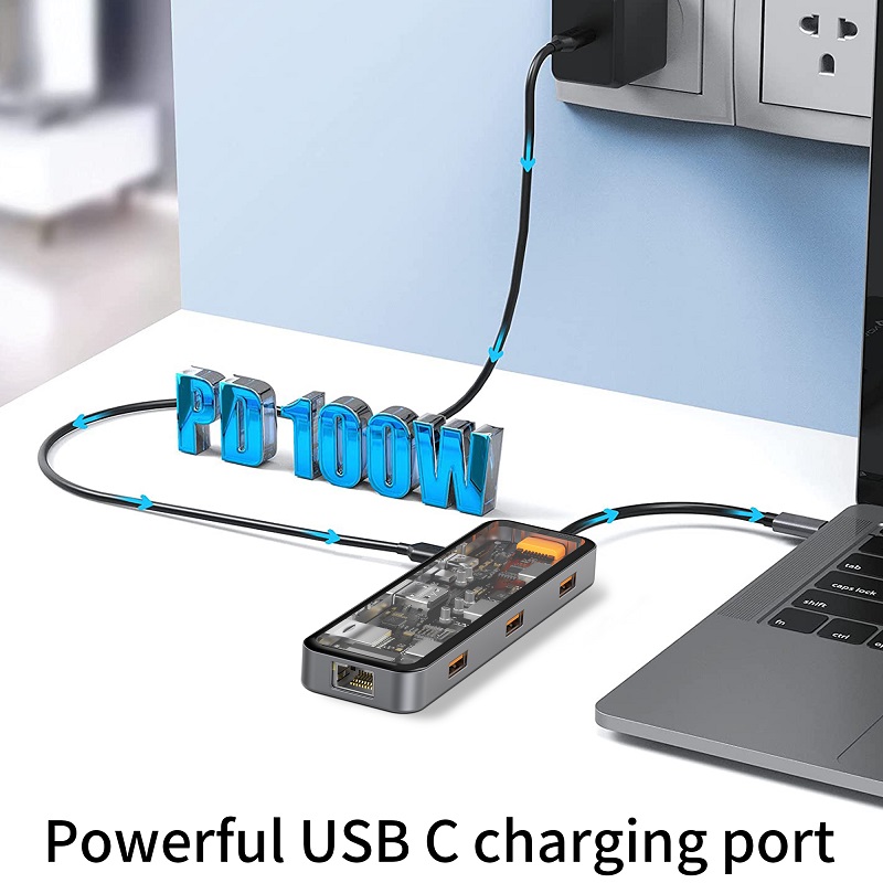 WiWU 8 in 1 USB C Hub Multiport Adapter Dock Type C to 4K HDMI SD/TF Card Readers for Laptop