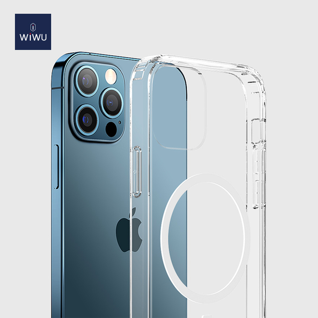 WiWU Clear Transparent Phone Case with Magnetic Wireless Charger Ring Shockproof Cover for iPhone 12/13