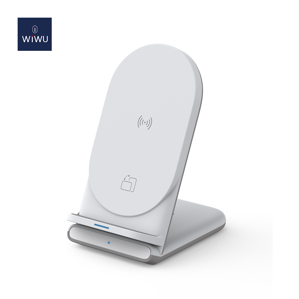 WiWU Power Air 2 in 1 Desktop Wireless Charger Mobile Phone Stand for Phone Earbuds 18w Fast Charge Phone Holder Adapter