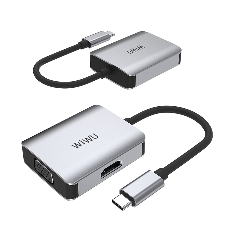 WIWU Alpha A20VH 2in1 mini size USB C Hub USB 3.0 Type C Hub Adapter Laptop Convertor with VGA for macbook air/pro