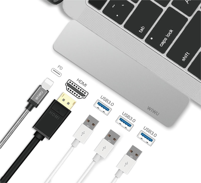 WiWU T6 Pro USB-C Hub To USB 3.0 PD Fast Charge 4K HDMI Laptop Adapter Dongle Macbook 