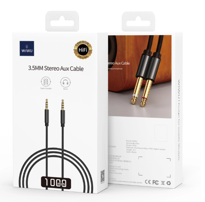 WiWU YP01 Audio Vedio Cable Nylon Aluminum Alloy 3.5mm For Apple Samsung Mobile Devices