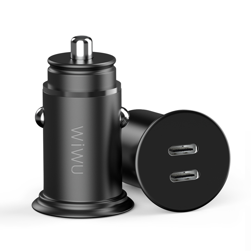 WiWU PC 400 Car Charger Adapter Dual USB C Ports PD 40W Fast Charging for iPhone PC Tablet Charger